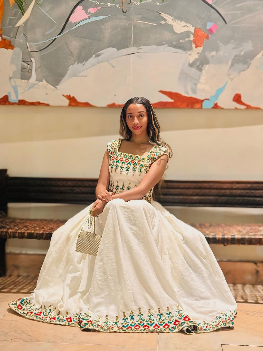 White & Gold Habesha Kemis – Handwoven Ethiopian Bridal Collection