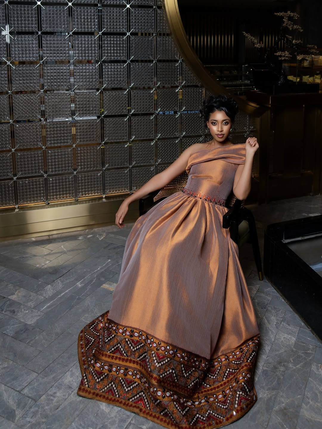 new ethiopian fashion dress Brown Design Habesha – Modern Outfit for Cultural Events and Everyday Elegance Color:Ivory/Blue Print ZIMMERMANN floral-embellished Velvet A-line a cultural celebration hair bow