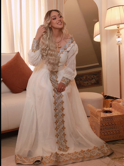 Gold Habesha Dress – Traditional Ethiopian Dress for special occassion