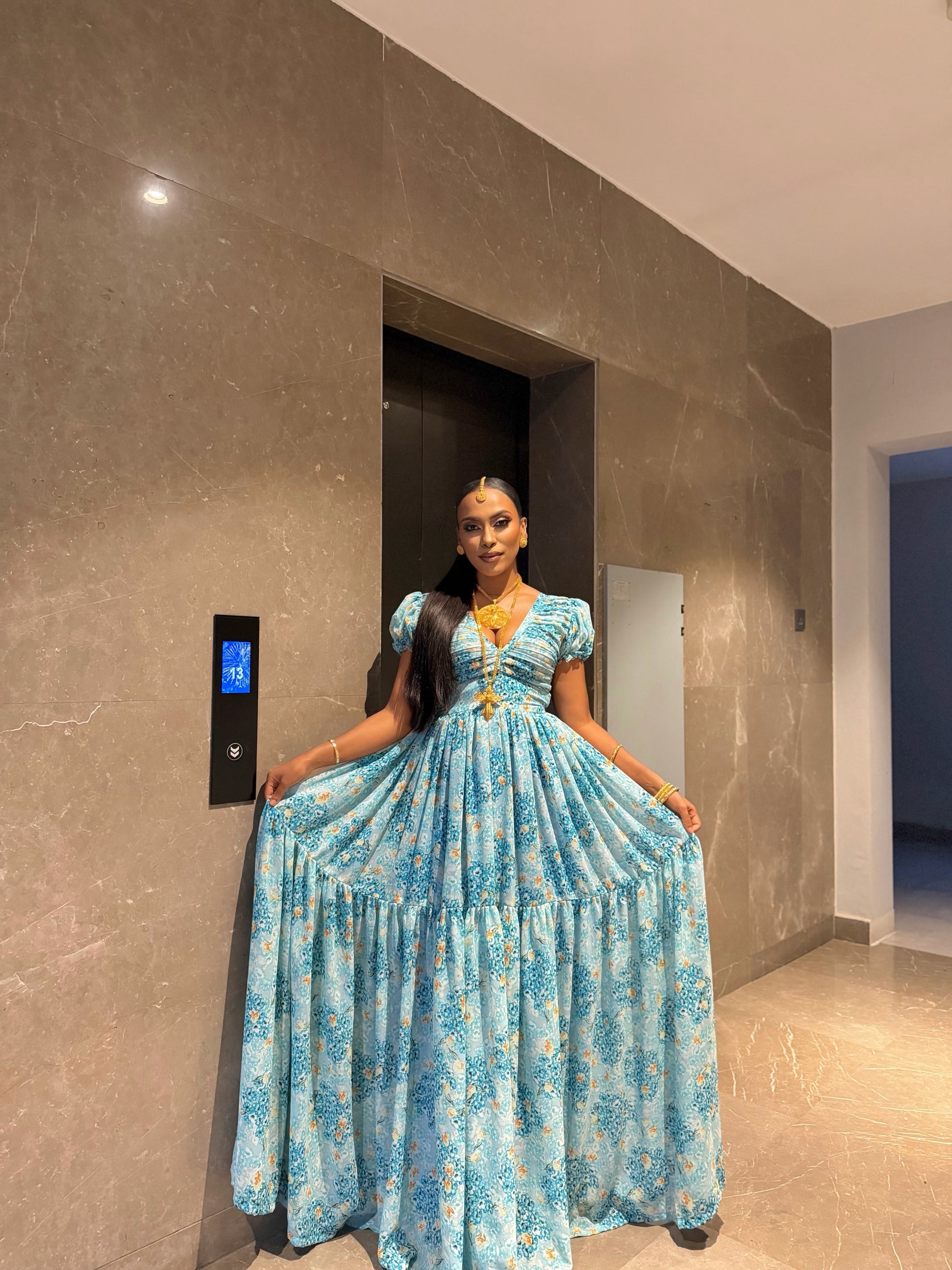 Blue Habesha Chiffon Dress Soft Wrap Style for Women – Habesha Dress Store
