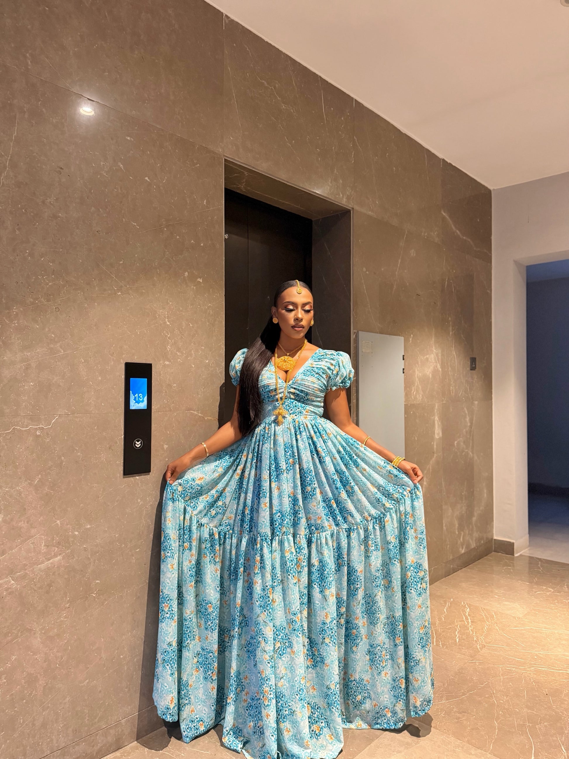 Blue Habesha Chiffon Dress Soft Wrap Style for Women – Habesha Dress Store