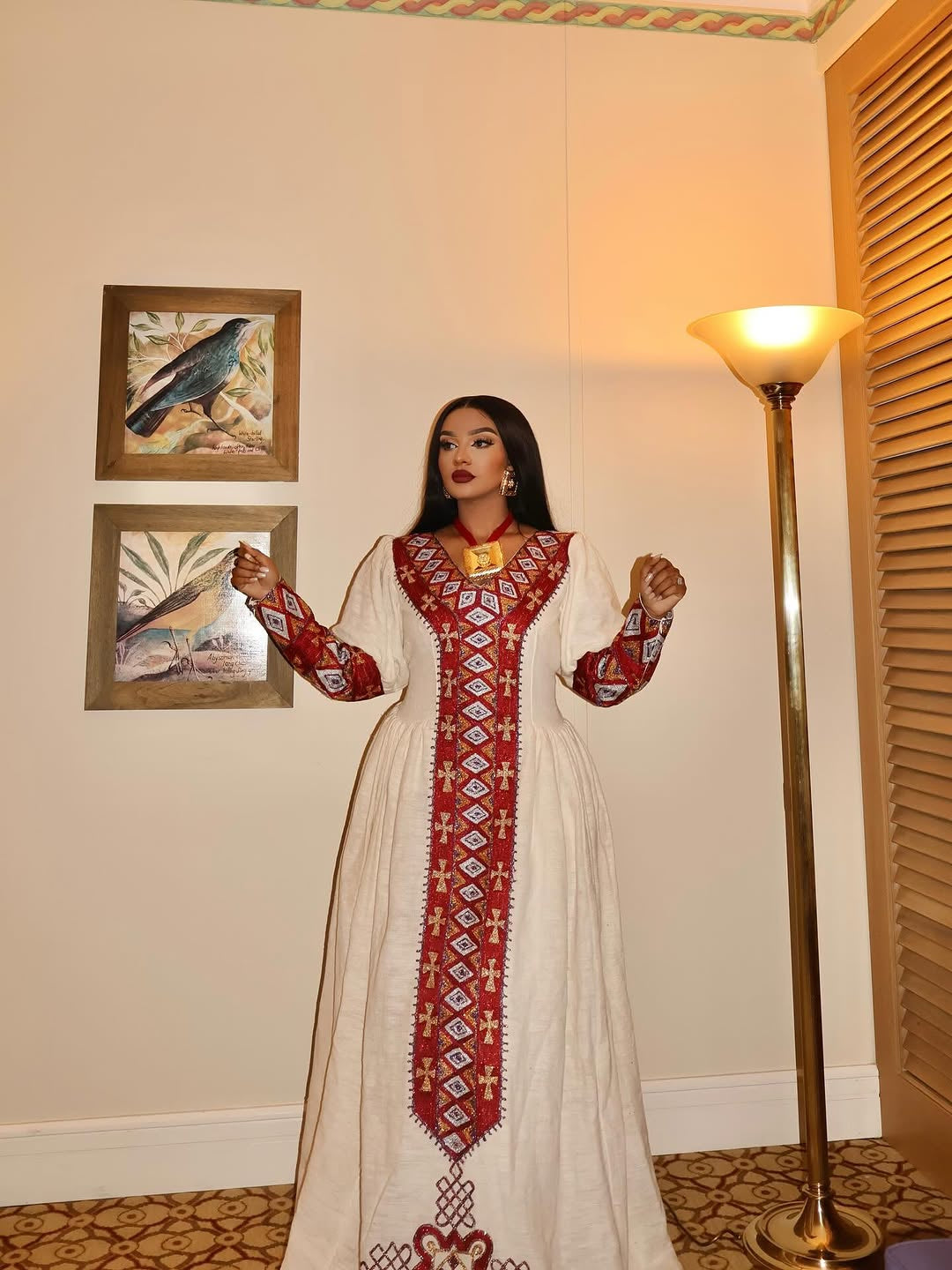 Handmade Coral Red Eritrean Dress for Weddings & Festivals