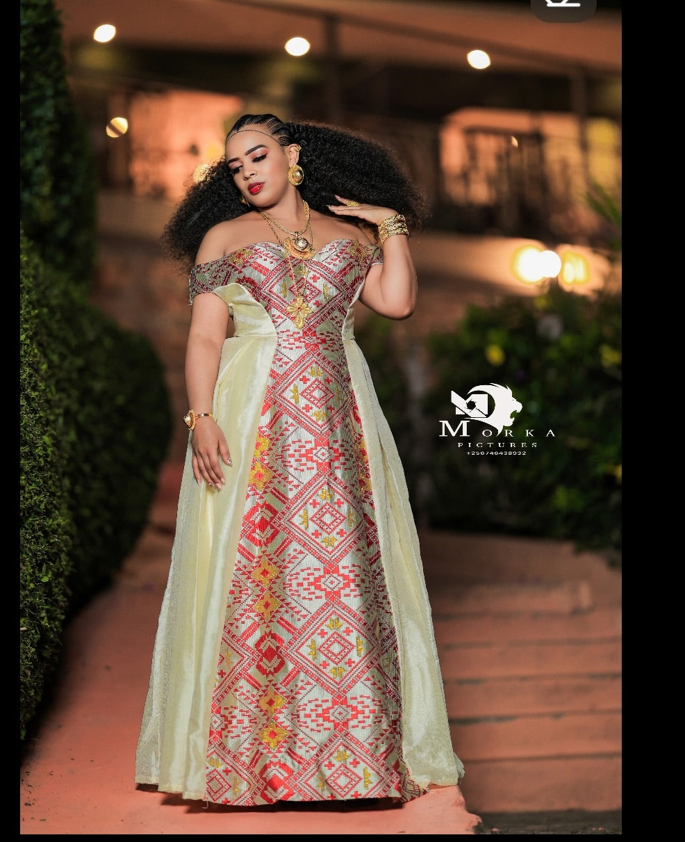 Stunning Habesha Wedding Dress – Authentic Ethiopian Bridal Gown with Artisanal Embroidery and Modern Silhouette for Special Occasions