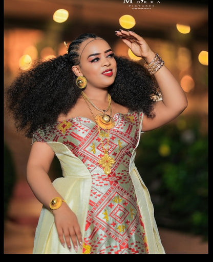 Stunning Habesha Wedding Dress – Authentic Ethiopian Bridal Gown with Artisanal Embroidery and Modern Silhouette for Special Occasions