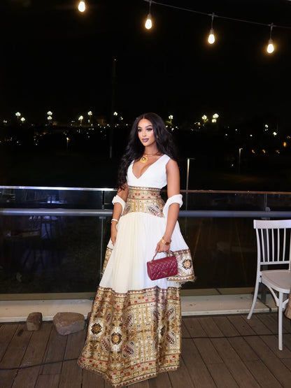 Gold Classic Netela Ethiopia  Kemis – Holiday Habesha Traditional Dress