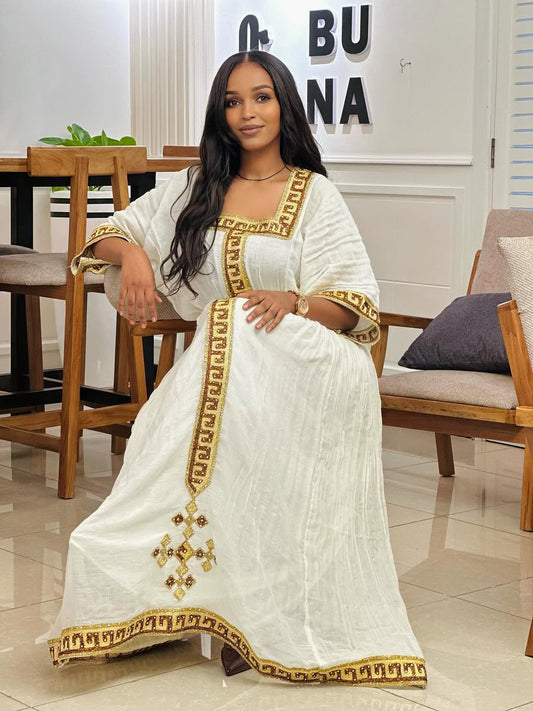 ወርቅ ኢትዮጵያ ቀሚስ |  ለሰርግ የባህላዊ የሃበሻ ልብስ