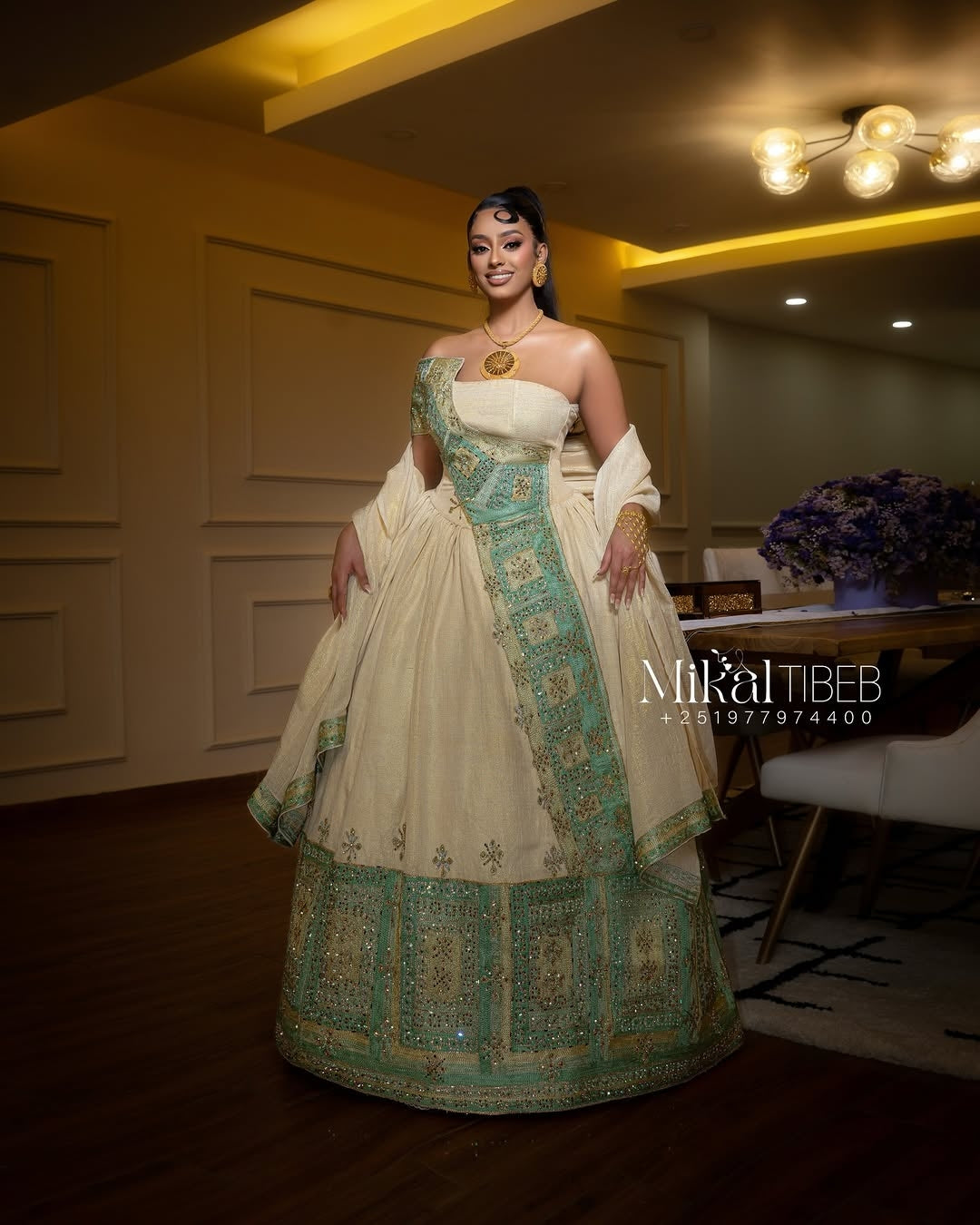 Green Habesha Wedding Dress – Elegant Ethiopian Bridal Outfit for Cere – Habesha Dress Store