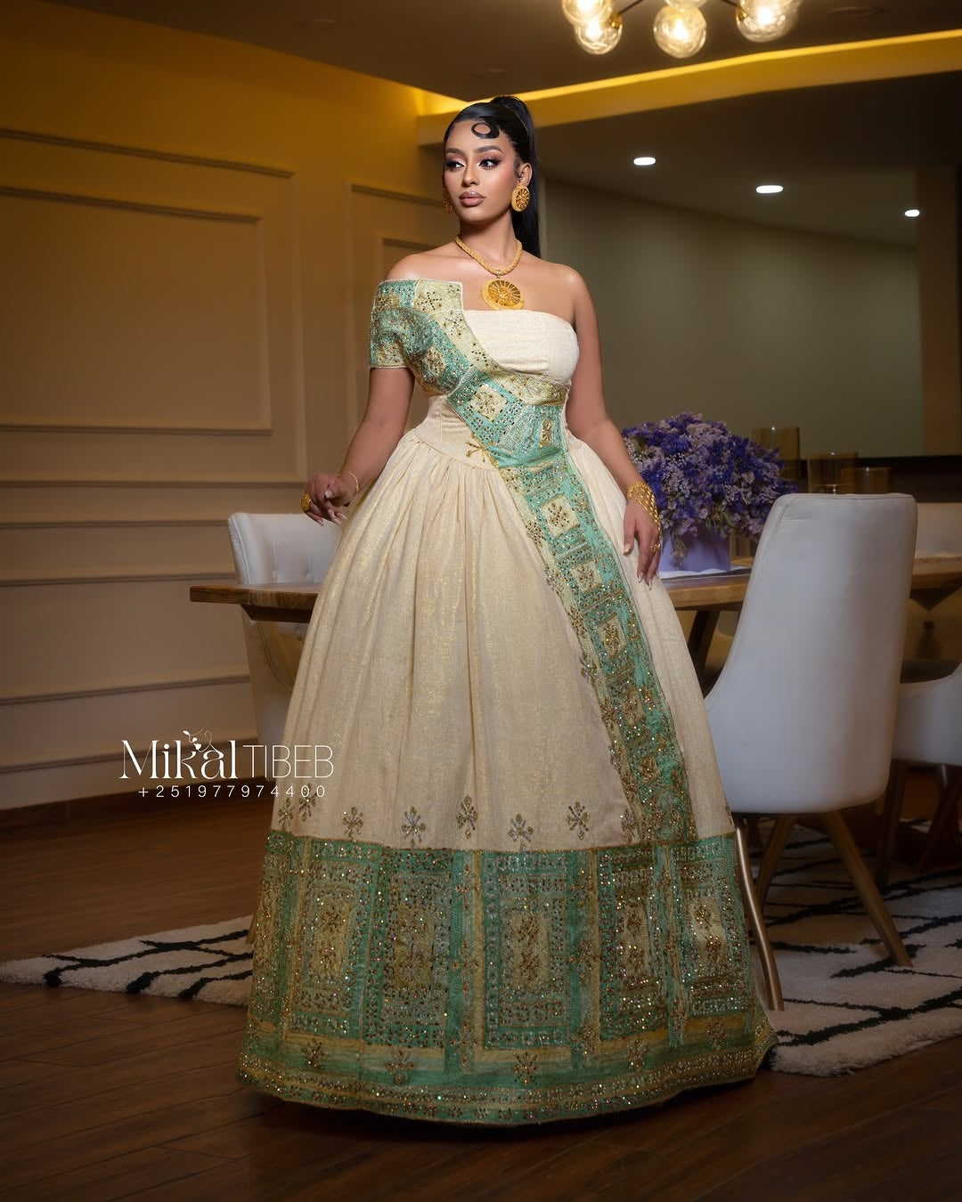 Green Habesha Wedding Dress – Elegant Ethiopian Bridal Outfit for Cere – Habesha Dress Store