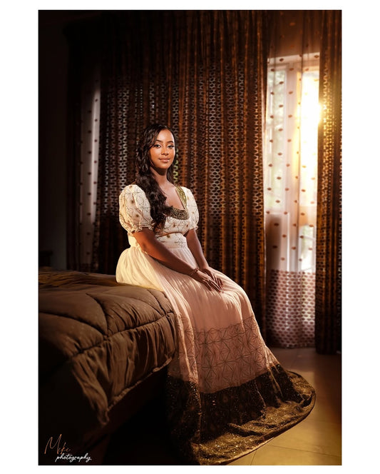 Gold Ethiopian Traditional Dress – Luxury Habesha Kemis for Wedding Guests, Bridal Celebrations & Formal Cultural Events