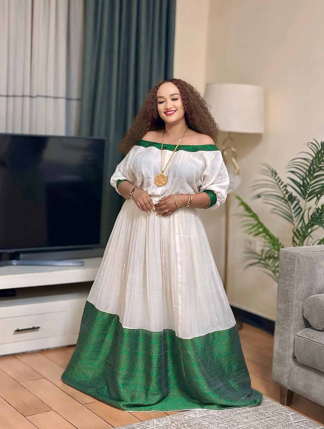 Green Ethiopian Habesha kemis | Stylish Traditional Outfit for Women