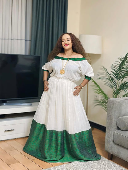 Green Ethiopian Habesha kemis | Stylish Traditional Outfit for Women
