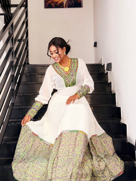 Woman in a traditional Habesha Zuria 