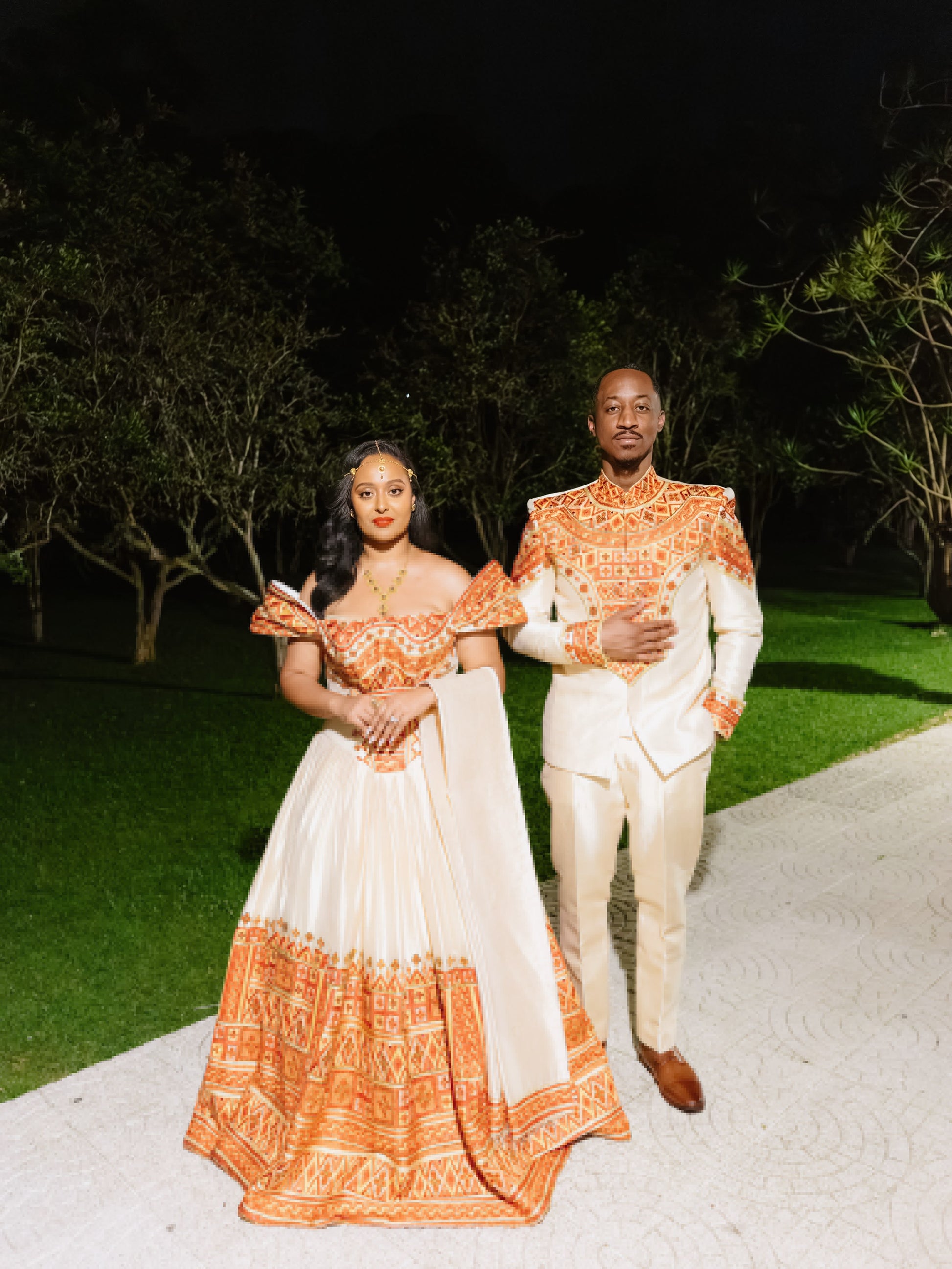 ENKU Design Traditional Red Ethiopian matching couple outfit – Cotton – Habesha Dress Store