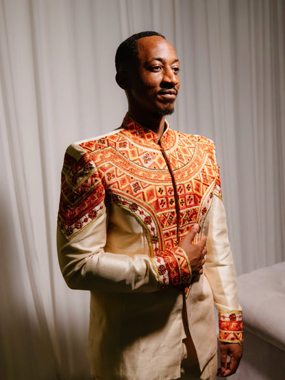 ENKU Design Traditional Red Ethiopian matching couple outfit – Cotton fabric, Bridal Celebration Ready