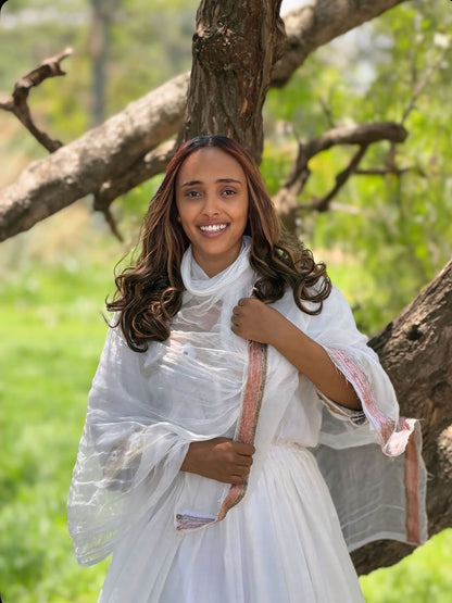 Light Pink Simple Habesha Zuria – Clean Ethiopian Traditional Dress for Everyday Elegance and Cultural Wear