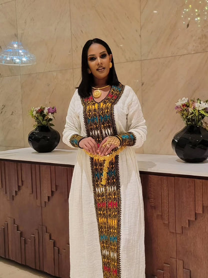 Green Habesha Gondar Fetel Dress – Traditional Ethiopian Outfit with Detailed Craftsmanship for Cultural Events