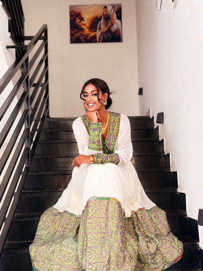 Green Habesha Graduation Dress – Ethiopian Zuria for Graduation Events
