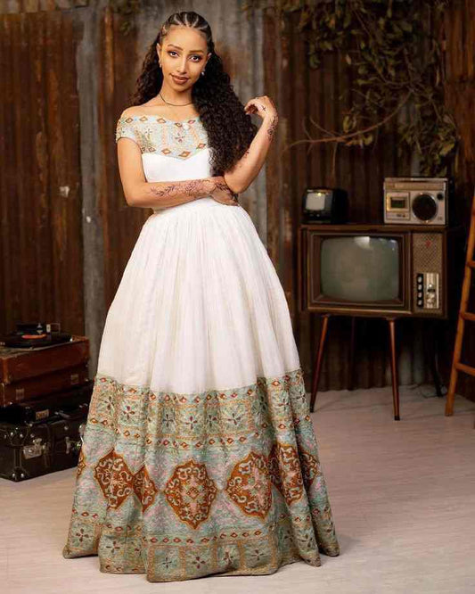 stunning white Habesha gowns & Zuria - Traditional Ethiopian dresses for weddings & cultural events Bezawit