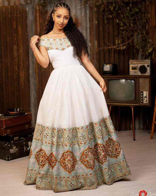 stunning white Habesha gowns & Zuria - Traditional Ethiopian dresses for weddings & cultural events Bezawit