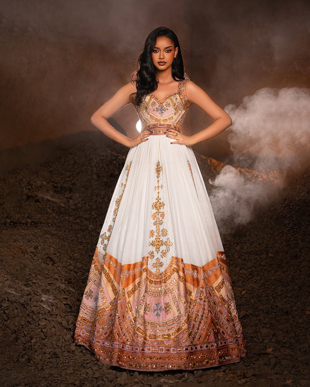 Luxiourous Gold Habesha Libs – Vibrant Ethiopian Outfit for Special Ceremonies