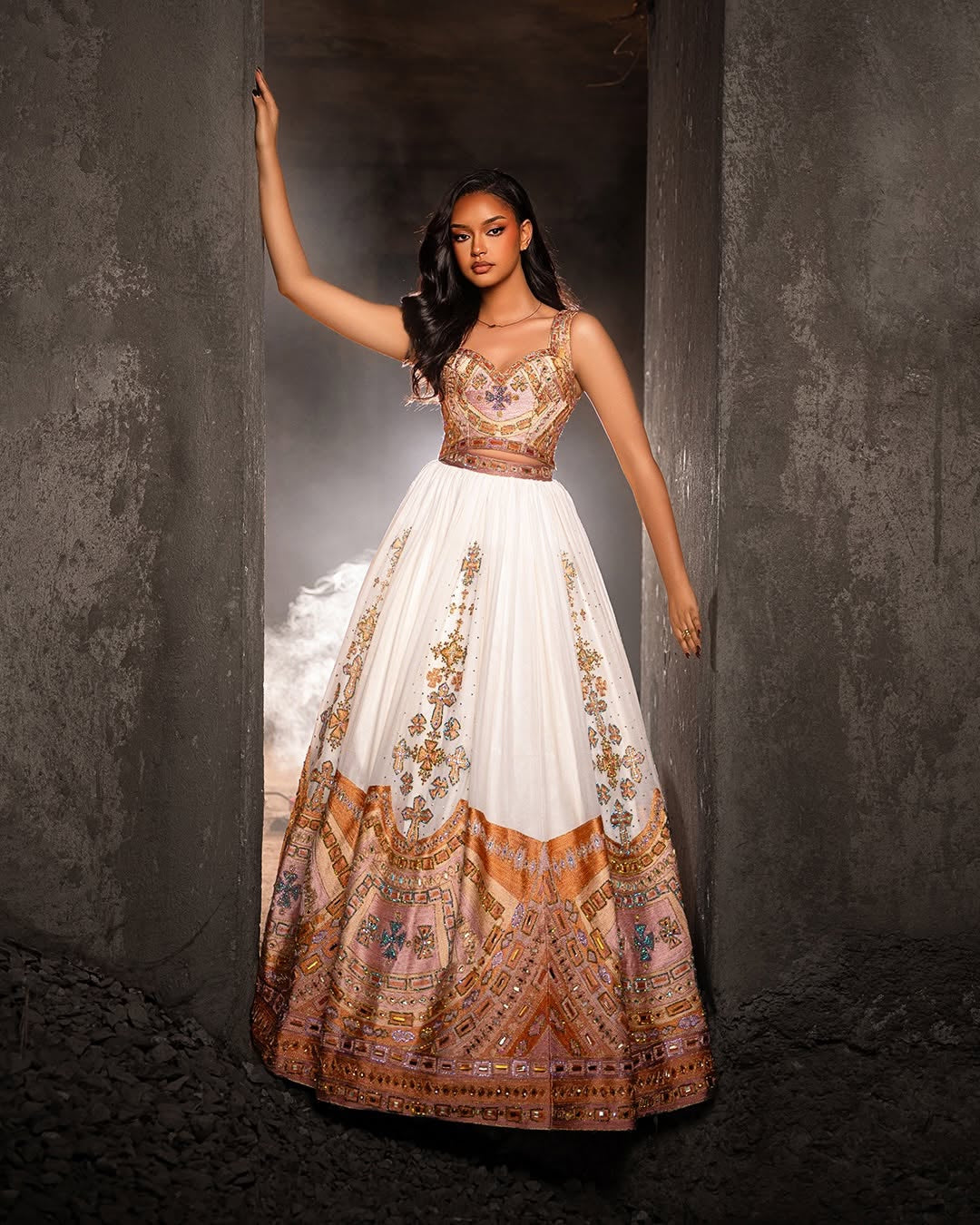 Luxiourous Gold Habesha Libs – Vibrant Ethiopian Outfit for Special Ceremonies