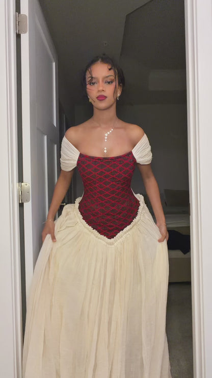 Beautiful Red corset-style bodice Ethiopian Dress - Habesha Dress by Heben Daniel