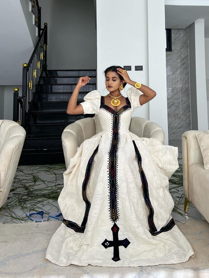 RAHELA Black Ethiopian Dress | Elegant Habesha Kemis