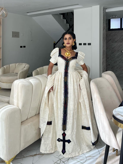 RAHELA Black Ethiopian Dress | Elegant Habesha Kemis