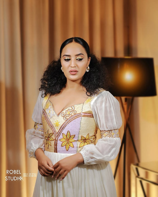 Gold Floral Habesha Dress