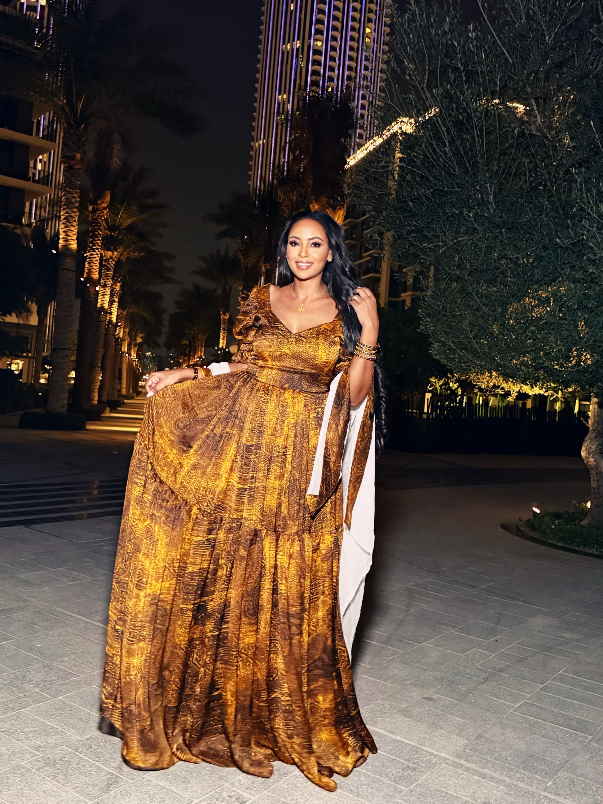 Gold Habesha Dress Lightweight Chiffon Tibeb for Weddings – Habesha Dress Store