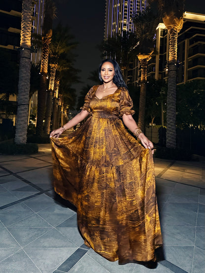 Gold Habesha Dress Lightweight Chiffon Tibeb for Weddings