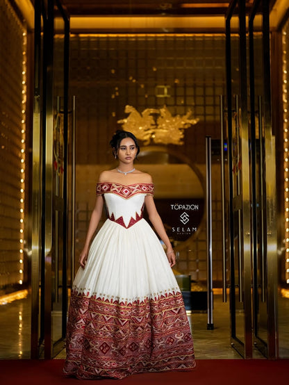 Red Habesha Kemis – Bold Ethiopian Dress with Tibeb Embroidery