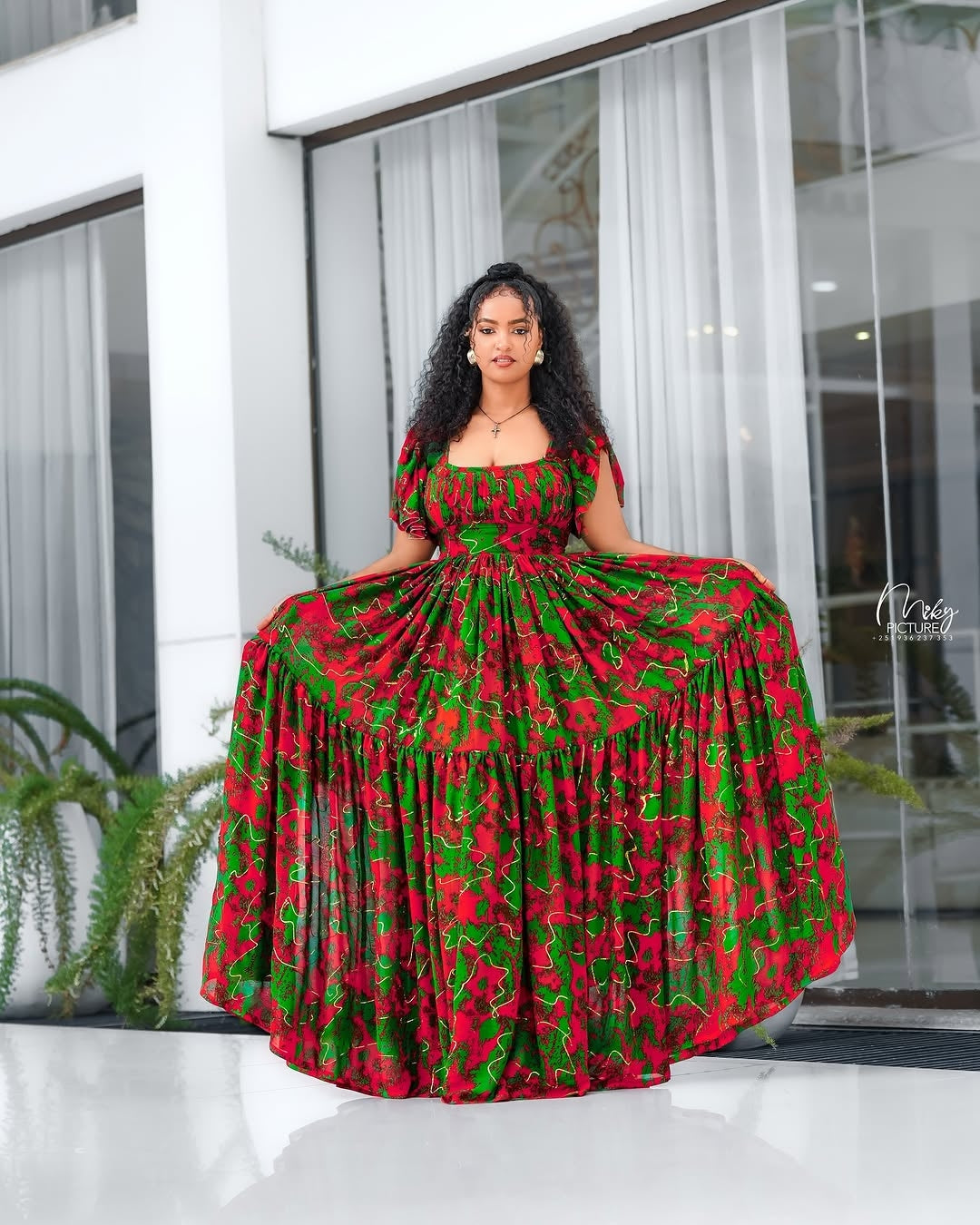Red Habesha Shiffon – Flowing Ethiopian shiffon Dress for Weddings, Cultural Celebrations, and Elegant Special Occasions
