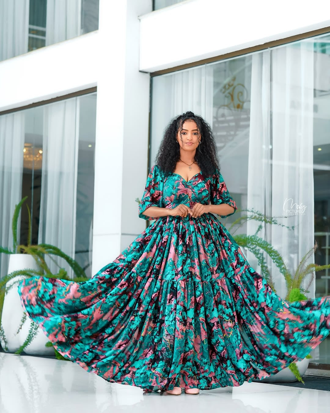 chiffon ethiopian dress Green Habesha – Lightweight Flowing Outfit wit – Habesha Dress Store *Handmade from soft Size:14.5 UK / 15.5 US Lace Floral Long Sleeve cemden