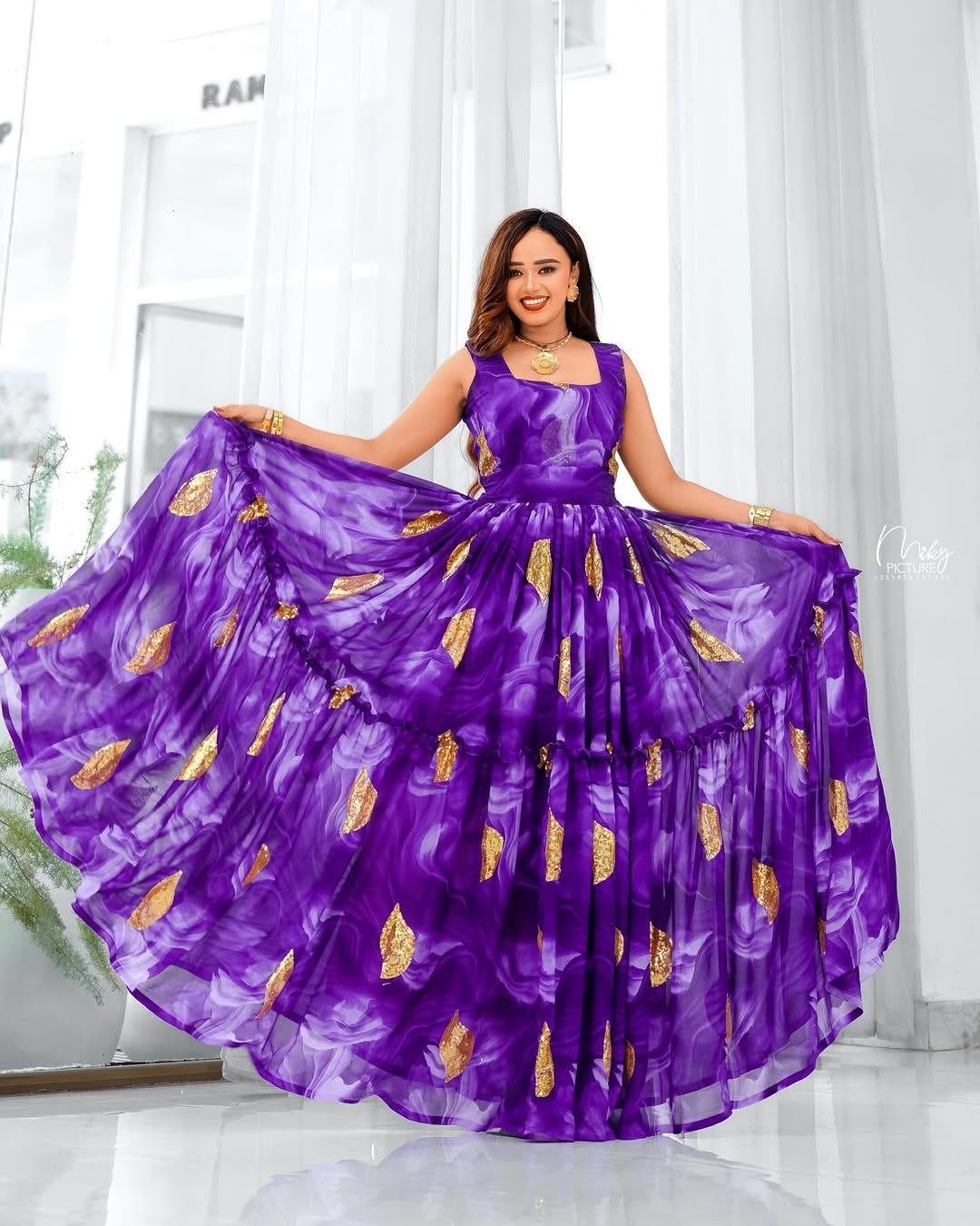 Purple Habesha Chiffon – Lightweight Flowing Ethiopian Chiffon Dress D – Habesha  Dresses Store
