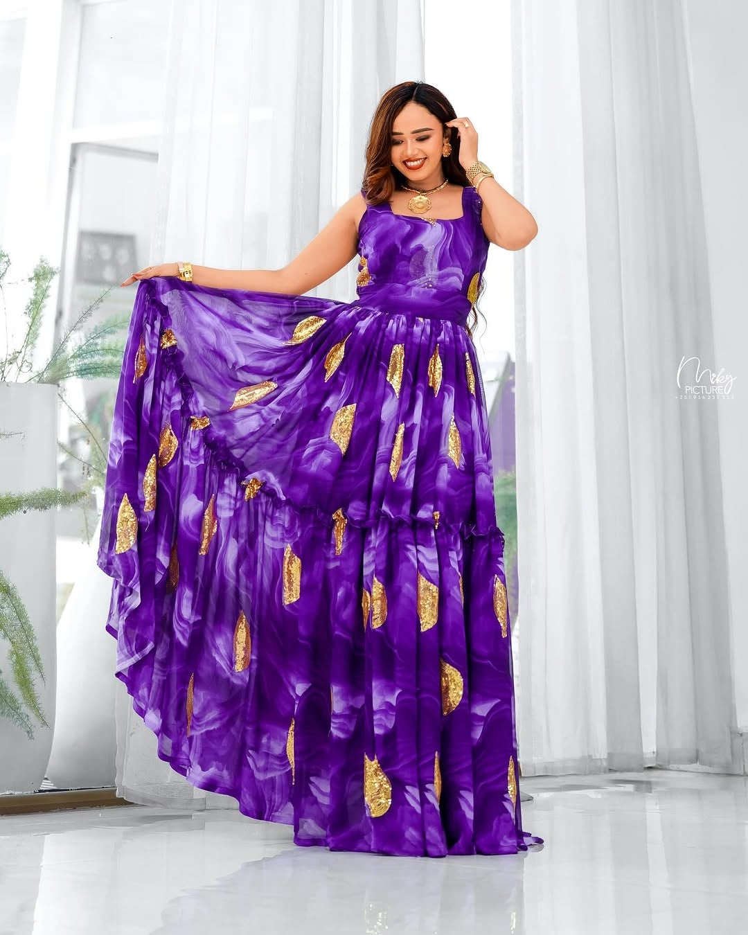 Purple Habesha Chiffon – Lightweight Flowing Ethiopian Chiffon Dress D – Habesha Dress Store