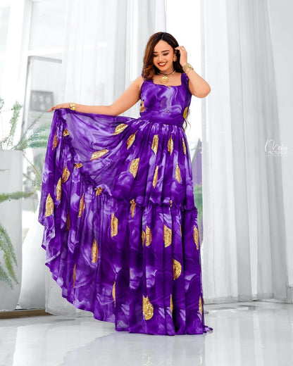Purple Habesha Chiffon – Lightweight Flowing Ethiopian Chiffon Dress Designed for Weddings, Evening Celebrations, and Elegant Occasions