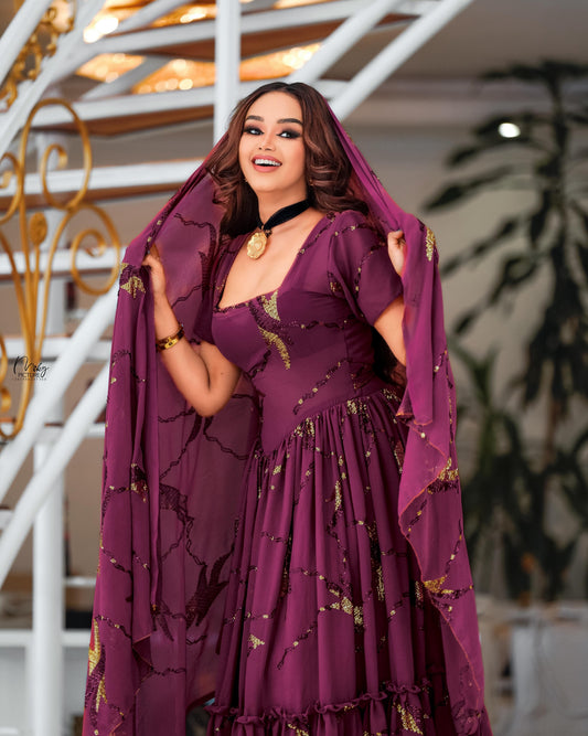 purple dress in store Sleeved Evelyn Dress | Purple | Business Attire