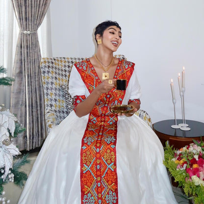 Tsehaye Mahari Red Habesha Kemis – Cotton Traditional Habesha Kemis