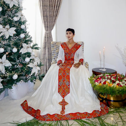 Tsehaye Mahari Red Habesha Kemis – Cotton Traditional Habesha Kemis