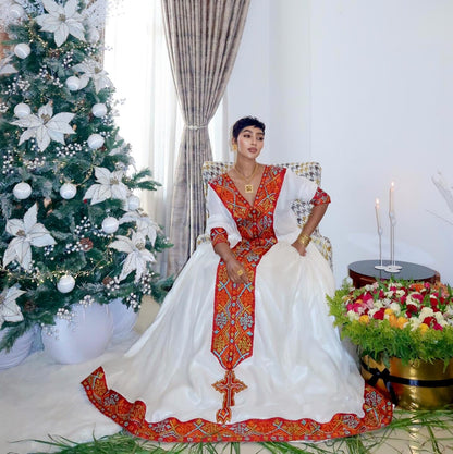 Tsehaye Mahari Red Habesha Kemis – Cotton Traditional Habesha Kemis