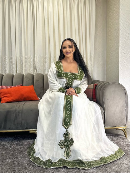 Habesha Dress – Green Ethiopian Ceremony Dress