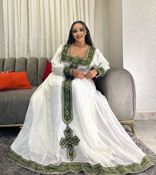 Habesha Dress – Green Ethiopian Ceremony Dress
