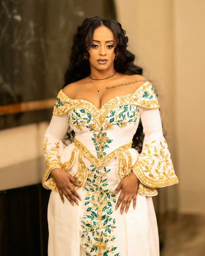 Kal Queen Closet Gold Habesha Wedding Dress – Timeless Style for Engagement Celebrations
