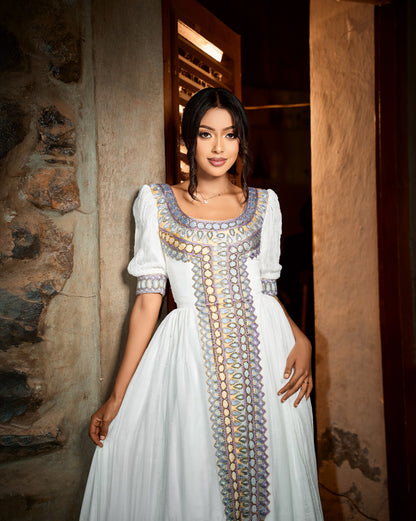 Women's Green Habesha Dress for Timkat | Traditional Ethiopian Dress with Tilf Border