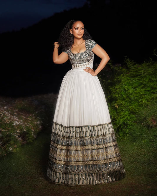 green emerald velvet dress Beltu Habesha Dress S