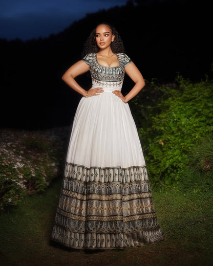 Green Habesha Wedding Libs Set – Coordinated Ethiopian Outfit for Brides, Weddings, and Cultural Celebrations