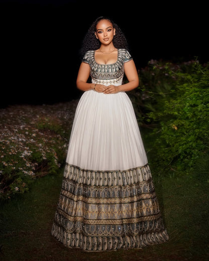 Green Habesha Wedding Libs Set – Coordinated Ethiopian Outfit for Brides, Weddings, and Cultural Celebrations