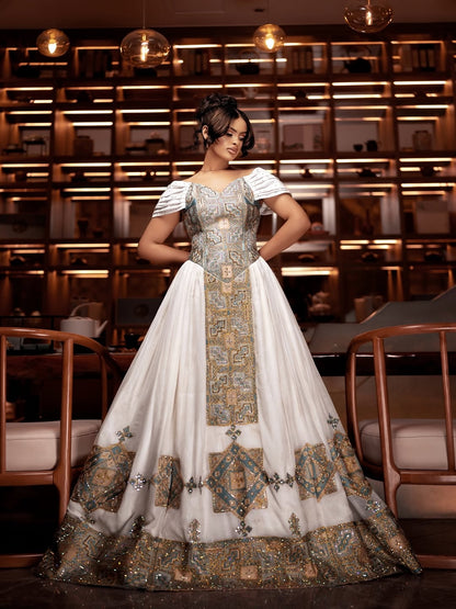 Green Habesha Wedding Dress – Graceful Ethiopian Bridal Outfit for Ceremonies and Special Celebrations